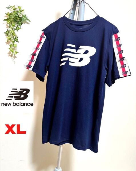【New Balance】【XLサイズ】【美品】ニューバランス メンズ 半袖 Tシャツ トップス カットソー サイドラインスポーツ