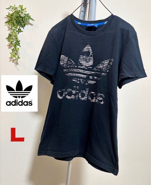 【adidas】【Lサイズ】アディダス Tシャツ 半袖 トップス カットソー トレフォイル ロゴプリント 古着