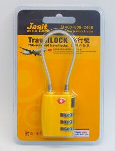 t017【生活雑貨】TSAロック 南京錠 ワイヤータイプ 3桁ダイヤル スーツケースの鍵 (黄)