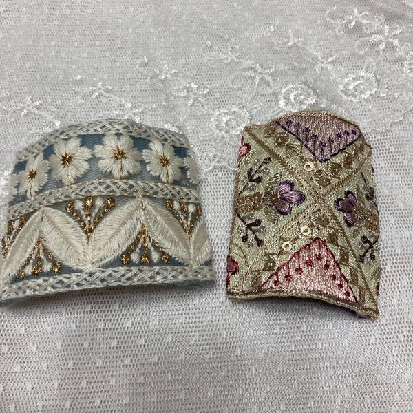 ポニーフック 2点セット ヘアアクセサリー インド刺繍リボン ハンドメイド