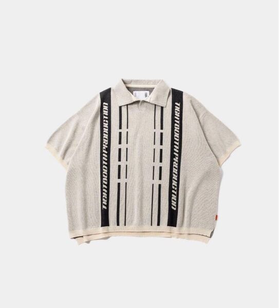 TIGHTBOOTH STRIPE KNIT OPEN POLO IVORY XL ポロシャツ