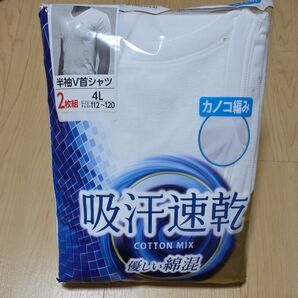半袖V首シャツ 4L 2枚組 カノコ編み 吸汗速乾 綿混