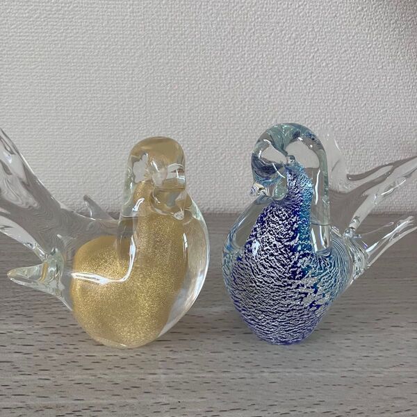 鳥 ペア ガラス置物 硝子細工 ヴェネチアンガラス ベネチアンガラス ムラノガラス ムラーノ murano イタリア