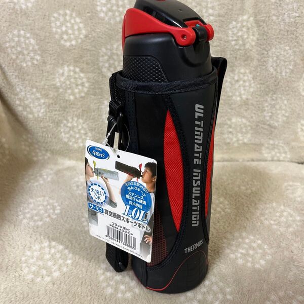 【未使用】THERMOS 1.0L 真空断熱スポーツボトル水筒 ブラック/レッド 保冷専用 直飲み サーモス