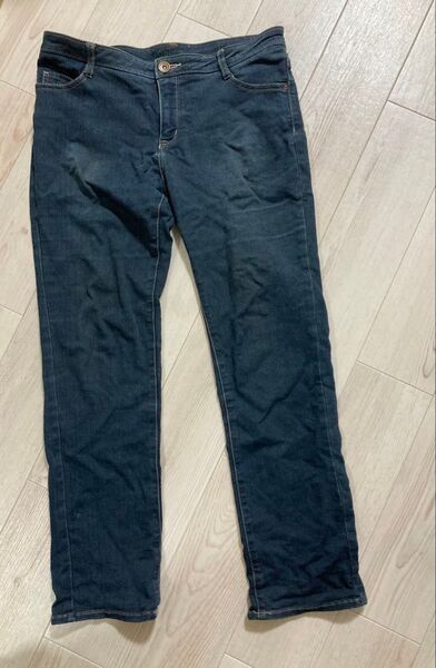 パンツ ボトムス W70 ネイビー 中古 長ズボン 綿混 やわらかい ゆったり カジュアル 訳あり デニム ズボン 古着 作業着