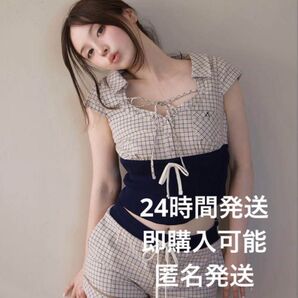 andmary Sandra check set up beige アンドマリー