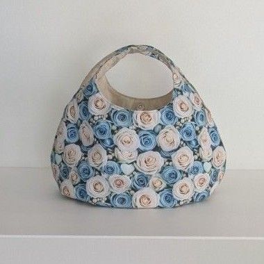 ブルー ホワイトローズ パープル 丸底 ころりんバック 丸いバック ハンドメイド