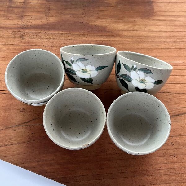 湯呑み茶碗 5客セット 椿の絵柄