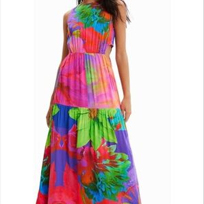 Desigual デジグアル ノースリーブ 総柄 Aライン ロングワンピース ワンピース XS