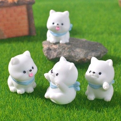ミニチュアオブジェ わんちゃん4匹セット 犬 子犬 白 置物 インテリア ドールハウス