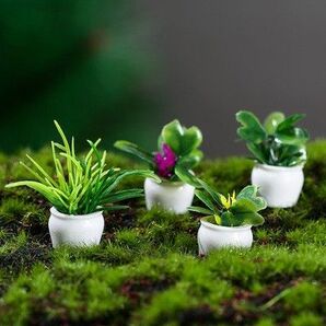 ミニチュアオブジェ 4個セット 植物 鉢植え 置物 インテリア ドールハウス ガーデニング ジオラマ