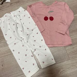 アプレレクール チェリー刺繍 長袖パジャマ セット 100cm パジャマ 上下セット ルームウェア