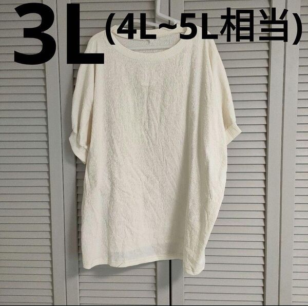 異素材コンビ カットソー ベージュ レディース 大きいサイズ 3L