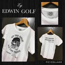 ★EDWIN GOLF エドウィン ゴルフ　キッズ L 150cm （レディースS）半袖Tシャツ　ロゴプリント　やや薄手　綿100% 美品_画像1