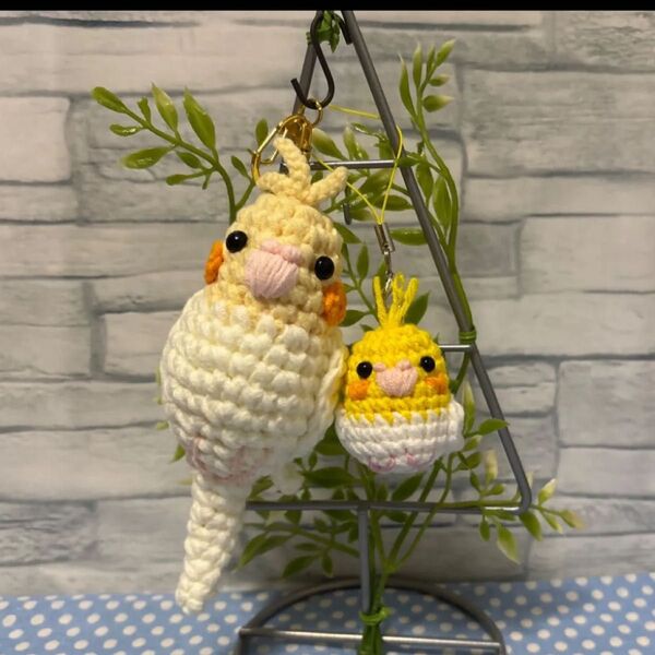 オカメインコちゃんのあみぐるみストラップセット ハンドメイド