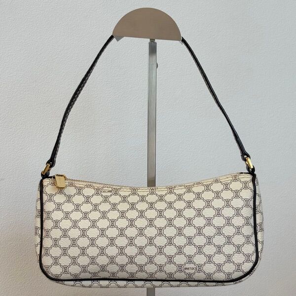 【美品】CELINE セリーヌ マカダム柄 PVC ハンドバッグショルダーバッグ レディース ホワイト系 White 53