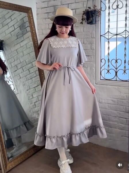 青木美沙子 しまむら ワンピース M グレー レースセーラー襟 mpetit