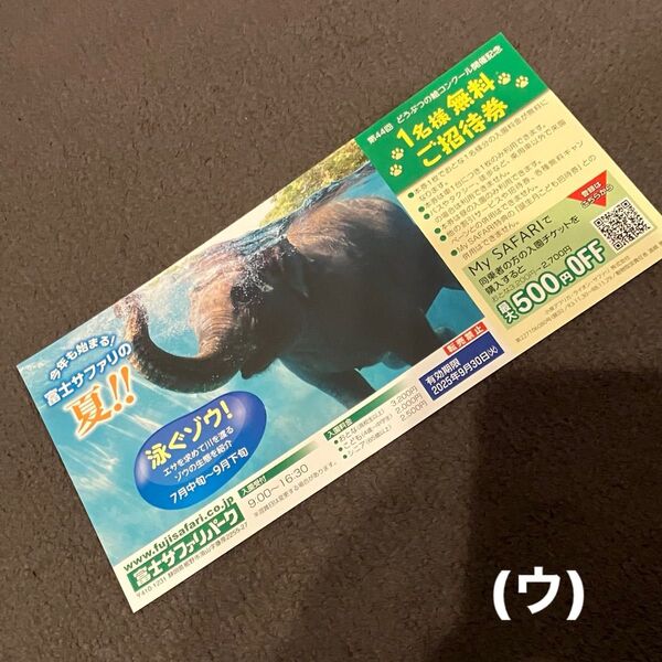 ウ1枚 富士サファリパーク ご招待券 招待券 一名無料 サファリパーク 入園券