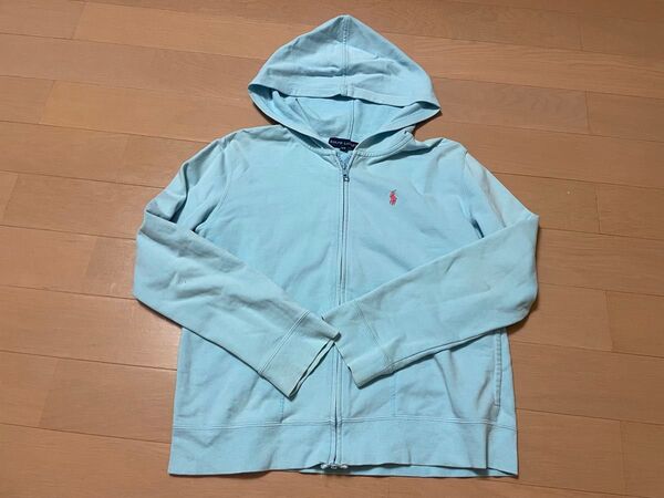 Ralph Lauren フード付きパーカー 水色 キッズ 160cm ラルフローレン ジップアップ ライトブルー