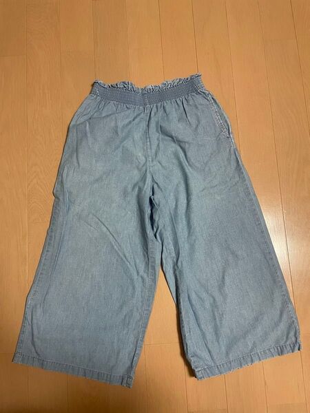 GU キッズ ワイドパンツ 150cm ライトブルー 綿100% ジーユー