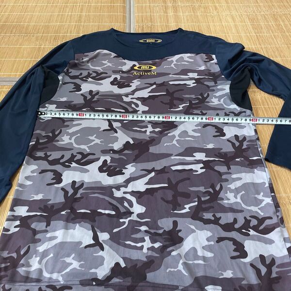 アクティブーム ActiveM 長袖Tシャツ 迷彩柄 ネイビー 切り替えデザイン サイズL 野球 アンダーシャツ