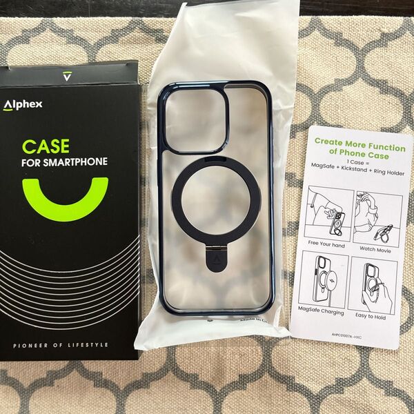 Alphex iPhone 15 Pro用 MagSafe対応チタン製スタンド一体型ケースブルーチタニウム