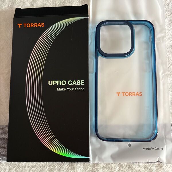TORRAS iPhone 15 Pro 用 ケース 強化ガラス カメラスタンド 氷面鏡 ブルー