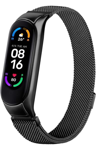 ステンレス製 磁気ループス 交換ベルト 対応 Xiaomi Mi band 5/6 ブラック