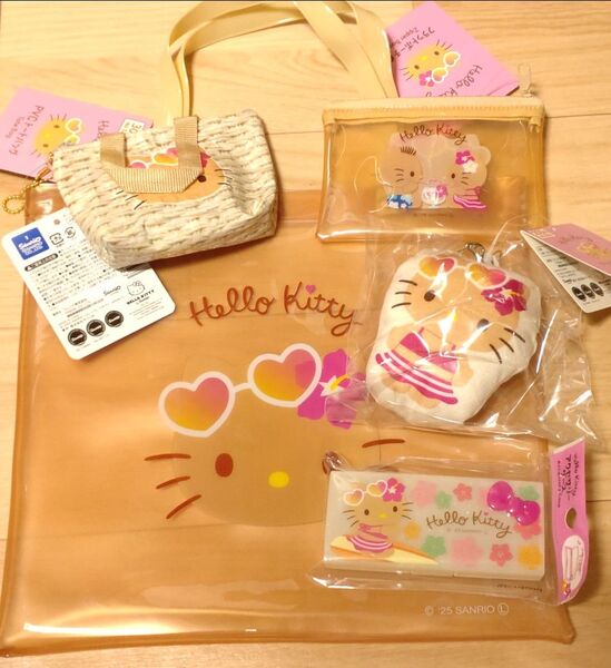 ダイソー 日焼けキティ クッションキーホルダー アクセサリーケース トート