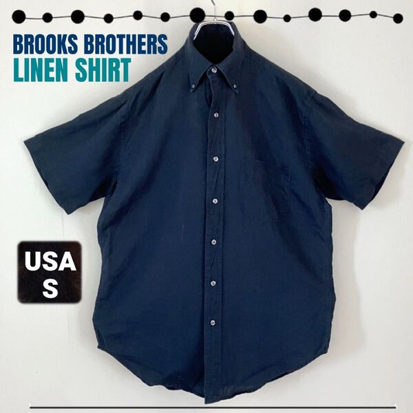 ブルックスブラザーズ/Brooks Brothers★麻/リネン半袖BDシャツ★ゆったり身幅60cm★USAメンズS/首廻38cm