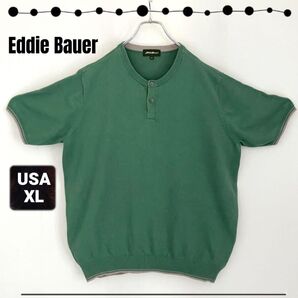 エディーバウアー/Eddie Bauer★サマーニットTシャツ★ヘンリーネック/ラインリブ★Eddie Bauer★USメンズXL