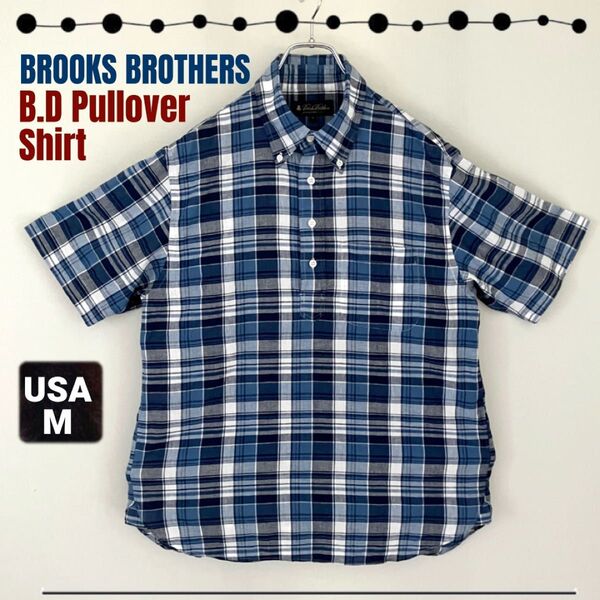 ブルックスブラザーズ★ボタンダウンカラー/プルオーバー半袖シャツ★マドラスチェック★BROOKS BROTHERS★USAメンズM