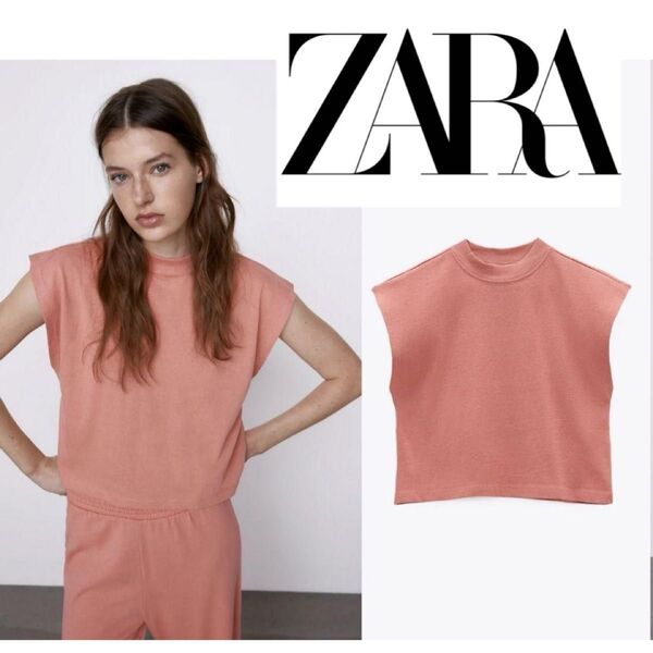 ZARA フレンチスリーブ Tシャツ ノースリーブ クロップド丈 ピンク S 半袖 トップス タンクトップ ショート