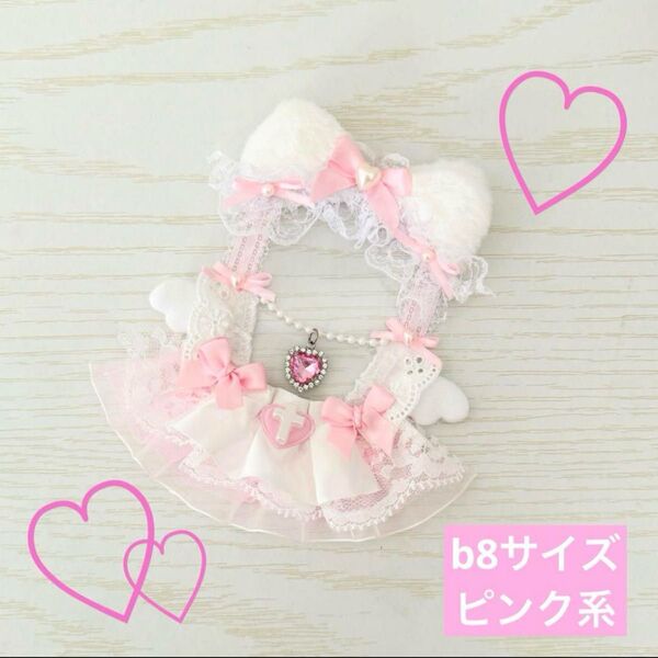 トレカケース硬質ケースレースデコピンク猫耳ドーリーぬい服風天使ハンドメイド推し活b8