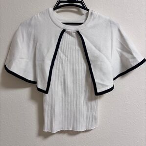 半袖ニット 白×黒 レディース