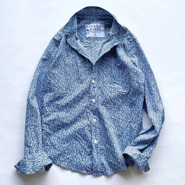 【美品】Frank&Eileen 小花柄コットンシャツ xs ブルー 総柄 長袖シャツ