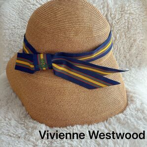 Vivienne Westwood ACCESSORIES ヴィヴィアンウエストウッド リボン オーブ刺繍 ペーパーハット 帽子