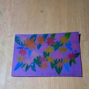手描きイラスト 花 クレヨン画 一点もの