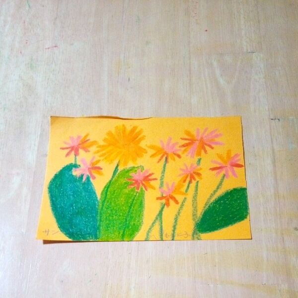 手描きイラスト 花の絵 クレヨン画