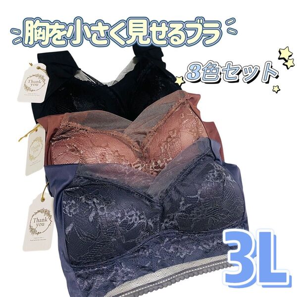 胸を小さく見せるブラ シームレス 3L 着痩せ 美胸 ノンワイヤー ナイトブラ 着痩せ効果 着やせ レース 美胸