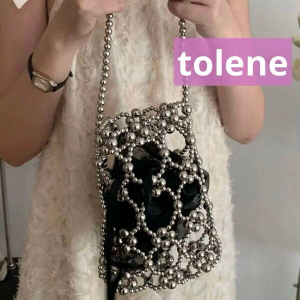 tolene ビーズ編みハンドバッグ シルバー トレネ 結婚式 パーティーバッグ