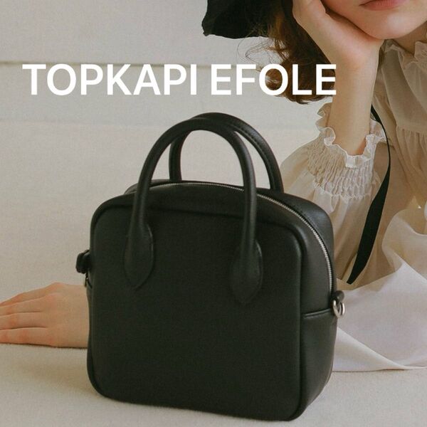 美品 TOPKAPI EFOLE スクエア ボストンバッグ ショルダーバッグ ハンドバッグ 黒 ブラック トプカピエフォル