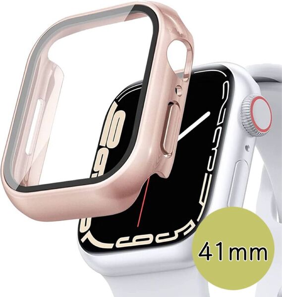 Apple Watch Case 9H強化ガラス 全面保護カバー 衝撃防止 キズ防止 41mm ローズゴールド