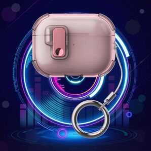 AirPods4カバー カラビナ付き マグネット式自動開 傷防止 ピンク