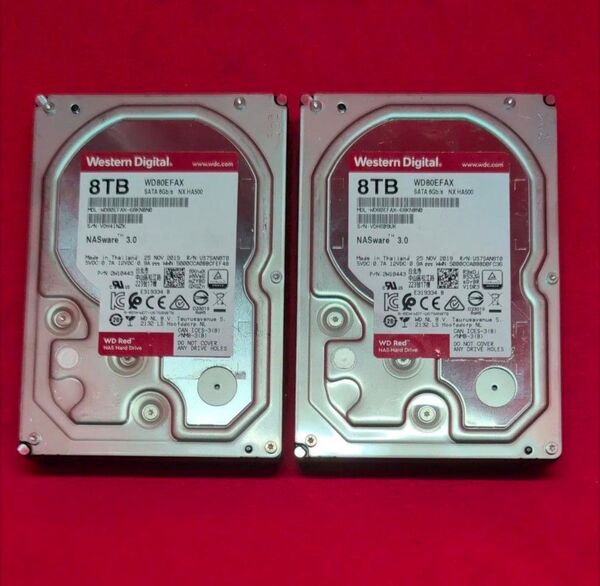 【正常判定品/2台/計16TB】WD Red 8TB WD80EFRX 3.5インチ SATA HDD NAS向け