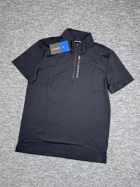 新品 J.LINDEBERG ゴルフ 半袖ポロシャツ ハーフジップ メンズ ブラック
