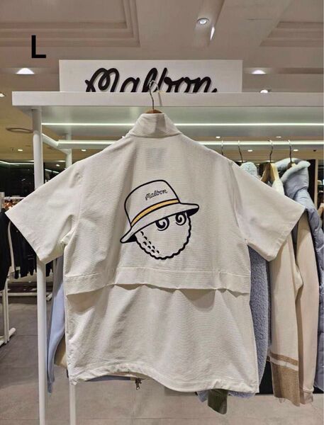セール新品 夏マルボンMalbonゴルフジャケットシャツ メンズ 半袖ホワイト L