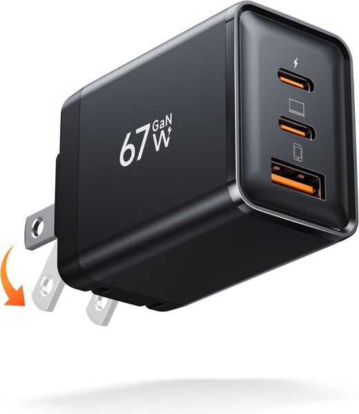 67W 急速充電器 type-c 充電器【3台同時充電】折り畳みプラグ 3ポート 65W USB AC充電器 Type-A Typ