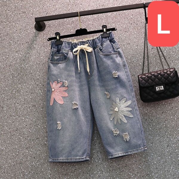 ジーンズ デニムパンツ 夏 ダメージ加工 レディース 五分丈 SLTC040