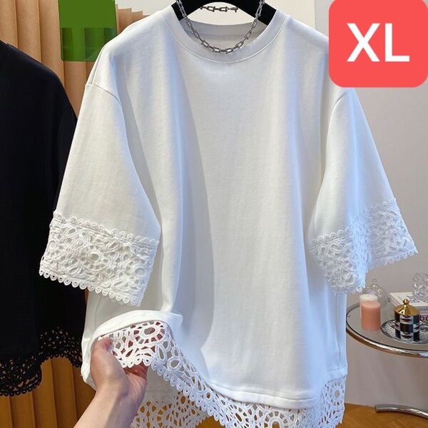 半袖tシャツ レディース トップス レース カットソー 薄手 夏 SLUD044